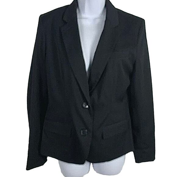 MERONA Black Button Up Blazer Striped Cuffs Size 14 - Picture 1 of 14